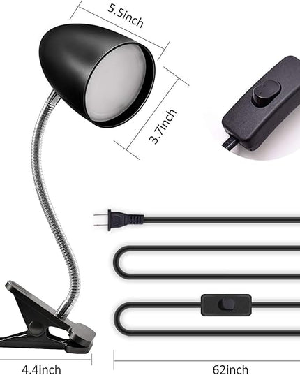 Clip on Light for Bed, Non-Dimmable Clip on Reading Light for Bed, 4000K Cool White, 3.5W 240 LM desk lamp with clamp, Eye Protection, ETL Listed, Black - LeafyLoom