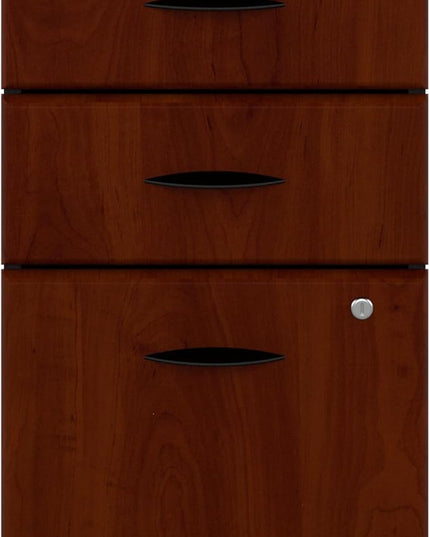 Bush Business Furniture Series A 3 Drawer Mobile File Cabinet in Hansen Cherry & Galaxy - Assembled, Rolling Document Storage for Home or Professional Office - LeafyLoom