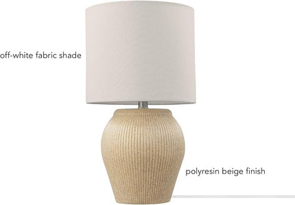 Globe Electric 61000049 18" Ceramic Table Lamp, Soft Beige Finish, White Linen Shade, On/Off Rotary Switch on Socket, Table Lamp for Living Room, Home Décor, Lamps for Bedroom, Room Décor - LeafyLoom