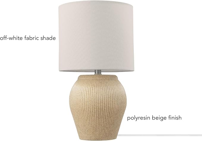 Globe Electric 61000049 18" Ceramic Table Lamp, Soft Beige Finish, White Linen Shade, On/Off Rotary Switch on Socket, Table Lamp for Living Room, Home Décor, Lamps for Bedroom, Room Décor - LeafyLoom