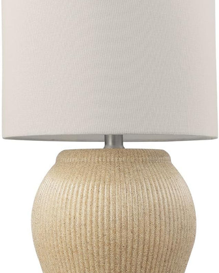 Globe Electric 61000049 18" Ceramic Table Lamp, Soft Beige Finish, White Linen Shade, On/Off Rotary Switch on Socket, Table Lamp for Living Room, Home Décor, Lamps for Bedroom, Room Décor - LeafyLoom