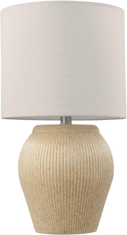 Globe Electric 61000049 18" Ceramic Table Lamp, Soft Beige Finish, White Linen Shade, On/Off Rotary Switch on Socket, Table Lamp for Living Room, Home Décor, Lamps for Bedroom, Room Décor - LeafyLoom