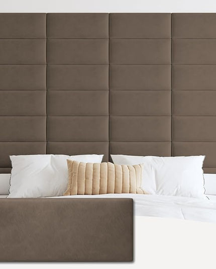 Wall Mounted Upholstered Headboard Full, 3D Peel and Stick Soundproof Wall Panels, Reusable and Removable Padded Headboard Leather Bed Headboard, 6 Panels Headboard 9.84" x 23.62", Coffee - LeafyLoom