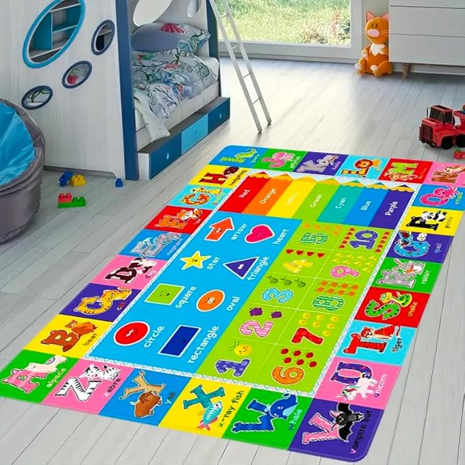 ABC Carpet,Kids Carpet for Playroom, Classroom Floor Play Mat for Kids,Preschool Rugs wtih ABC, Numbers, Animals, Extra Large Thick (78.7X59 Inch) - LeafyLoom