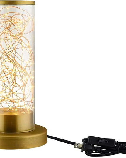 Modway Adore Cylindrical Shaped Clear Glass and Brass Bedside Lamp, Desk Lamp or Table Lamp - LeafyLoom