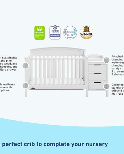 Graco Benton 4-in-1 Convertible Crib and Changer (White) – Crib and Changing Table Combo, Includes Water-Resistant Changing Pad, 3 Drawers, Converts to Toddler Bed, Daybed and Full-Size Bed - LeafyLoom