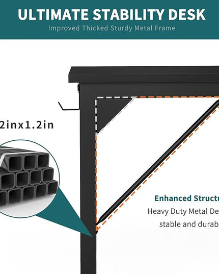 SMUG Computer Desk 40 Inch Home Office Writing Wood Storage Bag & Headphone Hook Small Spaces Simple Bedroom Work Study Kids Table, Black - LeafyLoom