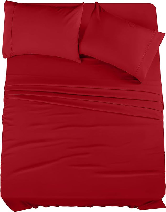 Utopia Bedding King Bed Sheets Set - 4 Piece Bedding - Brushed Microfiber - Shrinkage and Fade Resistant - Easy Care (King, Red) - LeafyLoom