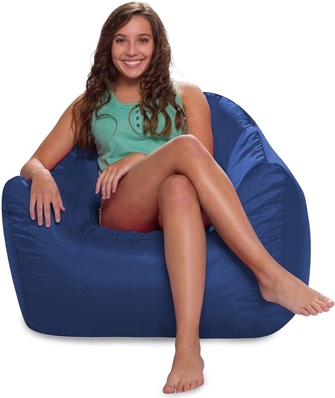 Posh Creations Structured Comfy Seat for Playrooms and Bedrooms, Large Bean Bag Chair, Malibu Lounge, Navy - LeafyLoom