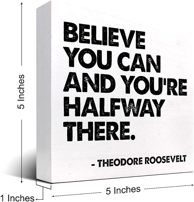 Believe You Can and You're Halfway There Wood Box Signs,Inspirational Wood Plaque Sign Desk Decor,Rustic Positive Wooden Block Sign Decor for Home Office Shelf Table Decoration C1073 - LeafyLoom