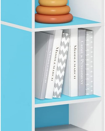 Furinno Luder Bookcase / Book / Storage, 5-Tier Cube, Light Blue/White - LeafyLoom