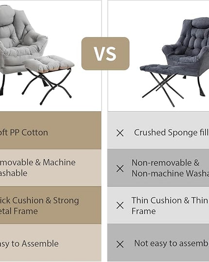 Lazy Chair with Ottoman, Modern Chair with Folding Footrest, Lounge Accent Chair, Comfortable Reading Chair (Peach Light Grey) - LeafyLoom