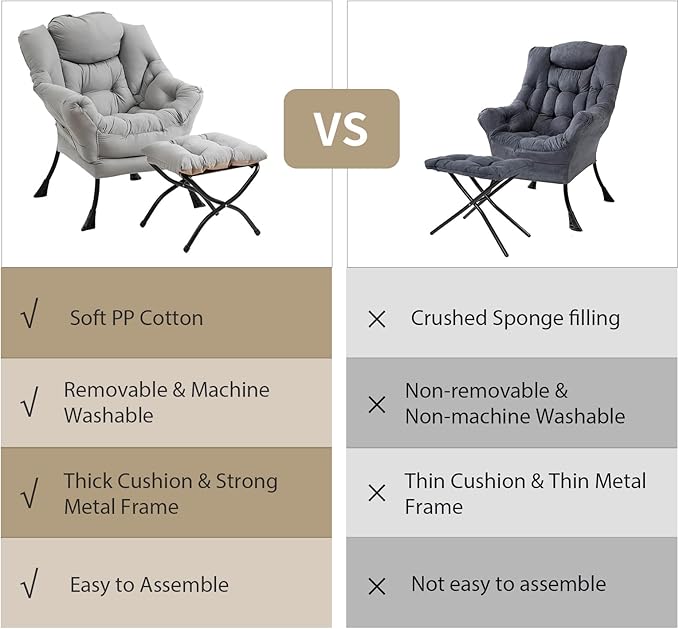 Lazy Chair with Ottoman, Modern Chair with Folding Footrest, Lounge Accent Chair, Comfortable Reading Chair (Peach Light Grey) - LeafyLoom
