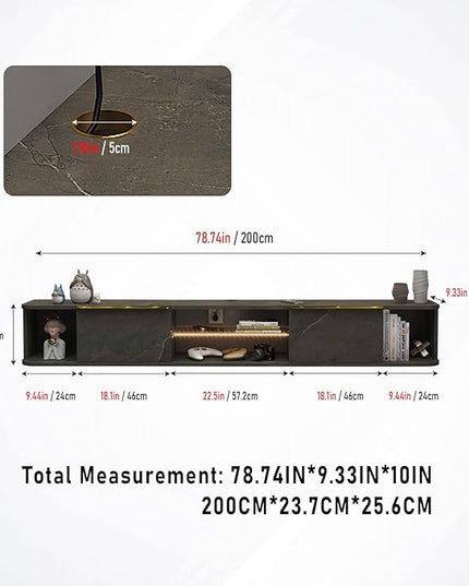 Pmnianhua LED Floating TV Stand with 2 Drawers for 80 inch TV,78'' Floating TV Shelf with LED Lights,Wall Mounted TV Console,Floating Shelf for Under TV (Dark Grey) - LeafyLoom
