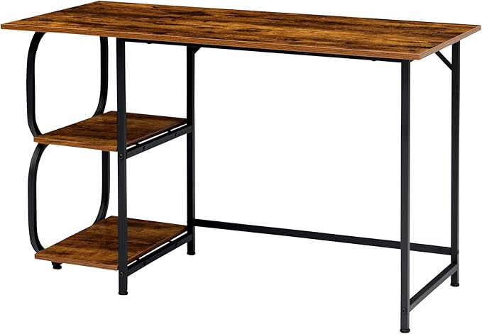 Newest Simple Open Shelf for Bedroom Living Room, 47.2Inch Home Office Computer Desk with Storage Shelves, Study Writing Table for Small Spaces, Caramel Wood Grain - LeafyLoom