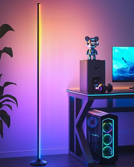 bedee LED Corner Floor Lamp: 65" RGB Color Changing Floor Lamp with Music Sync, Modern Standing Mood Light with Remote & App Control, Creative DIY Mode & Timing for Living Room Gaming Room Bedroom - LeafyLoom