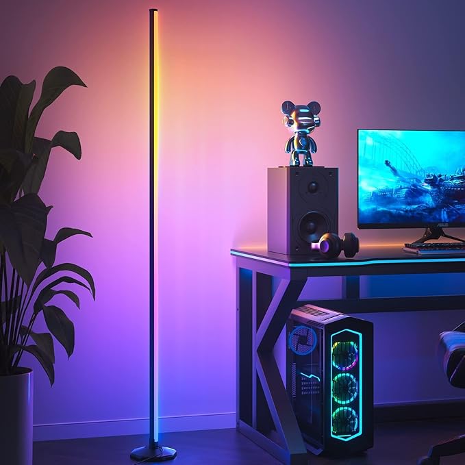 bedee LED Corner Floor Lamp: 65" RGB Color Changing Floor Lamp with Music Sync, Modern Standing Mood Light with Remote & App Control, Creative DIY Mode & Timing for Living Room Gaming Room Bedroom - LeafyLoom