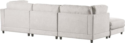110.6" Modern 2 Pieces L Shaped Sofa with Removable Ottomans and Comfortable Waist Pillows, 4 Seat Large Upholstery Sectional Couch for Living Room, Office, Home, Apartment, 77.2inch, Beige-3 - LeafyLoom