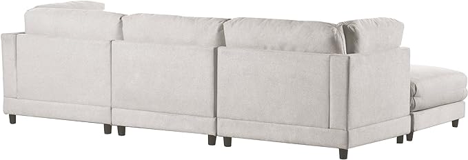 110.6" Modern 2 Pieces L Shaped Sofa with Removable Ottomans and Comfortable Waist Pillows, 4 Seat Large Upholstery Sectional Couch for Living Room, Office, Home, Apartment, 77.2inch, Beige-3 - LeafyLoom