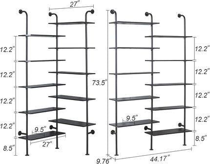 HOMBAZAAR Bookshelf,10-Tier L Shaped, Industrial Double Wide Wall Mount, Modern Bookcase with Metal Frame and Wood, Industrial Corner Pipe Shelf for Living Room and Office, Black - LeafyLoom