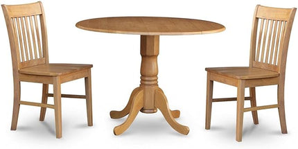 East West Furniture Dublin 3 Piece Modern Set Contains a Round Wooden Table with Dropleaf and 2 Dining Chairs, 42x42 Inch, DLNO3-OAK-W - LeafyLoom
