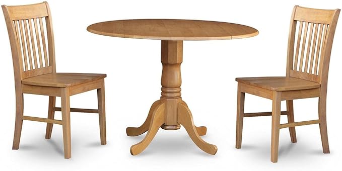 East West Furniture Dublin 3 Piece Modern Set Contains a Round Wooden Table with Dropleaf and 2 Dining Chairs, 42x42 Inch, DLNO3-OAK-W - LeafyLoom