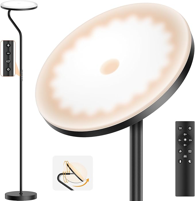 Floor Lamp, 36W Upgraded Rotatable Floor Lamps for Living Room, Super Bright Standing Lamp with Remote Control, Stepless Adjustable Colors & Brightness Floor Lamp for Bedroom and Office - LeafyLoom
