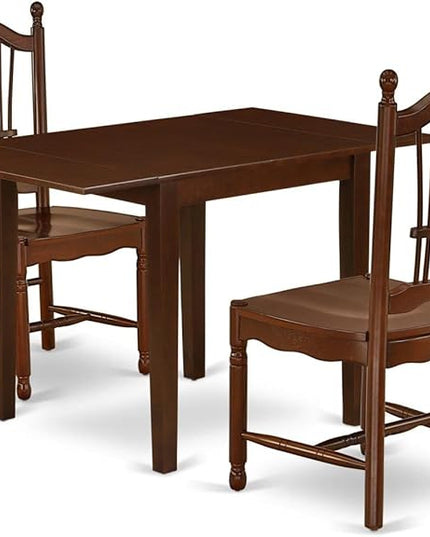 East West Furniture NDDO3-MAH-W Norden 3 Piece Set Contains a Rectangle Dining Room Table with Dropleaf and 2 Kitchen Chairs, 30x48 Inch, Mahogany - LeafyLoom