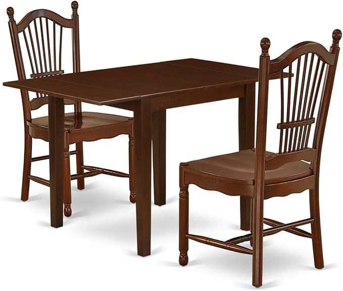 East West Furniture NDDO3-MAH-W Norden 3 Piece Set Contains a Rectangle Dining Room Table with Dropleaf and 2 Kitchen Chairs, 30x48 Inch, Mahogany - LeafyLoom