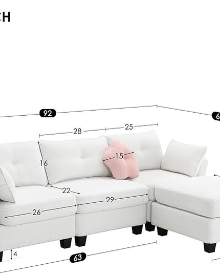 92" Modern Teddy Velvet Sectional Sofa with Charging Ports on Each Side,L-Shaped Couch with Removable Storage Ottoman,for Living Room,Apartment,Bedroom,Offices,Beige - LeafyLoom
