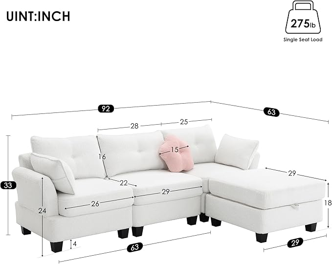 92" Modern Teddy Velvet Sectional Sofa with Charging Ports on Each Side,L-Shaped Couch with Removable Storage Ottoman,for Living Room,Apartment,Bedroom,Offices,Beige - LeafyLoom