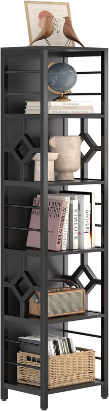 YITAHOME Narrow Bookshelf, 5-Tier Industrial Book Shelf Storage Rack, Display Shelves Stand Etagere for Small Spaces, Open Bookcase for Bedroom Living Room Bathroom Kitchen, Black - LeafyLoom