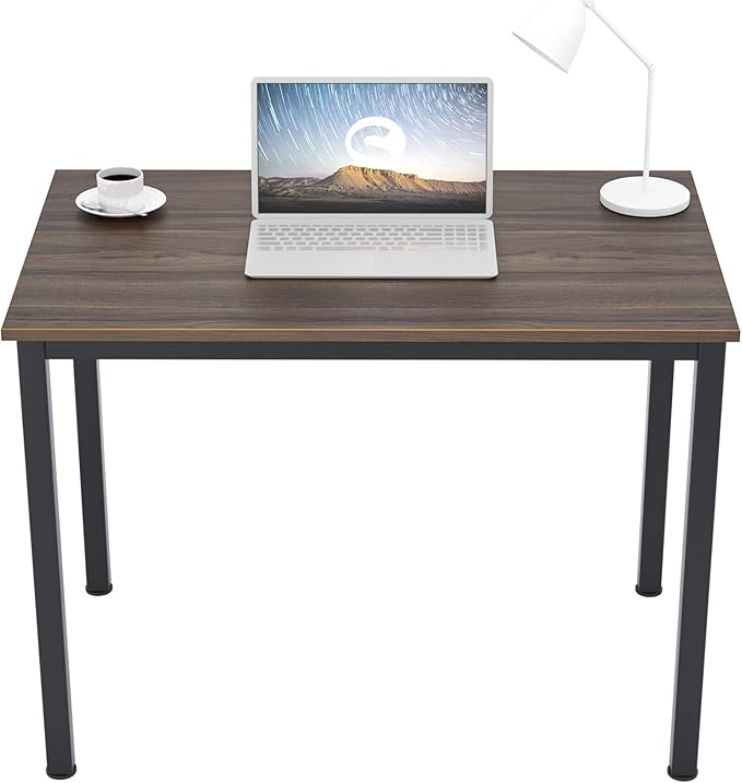 Need Small Desk, 39.4 inches Sturdy Writing Desk for Small Spaces, Small Computer Desk Teens Desk Study Table Laptop Desk Home Ofice Desk, Black Metal Frame, Walnut - LeafyLoom