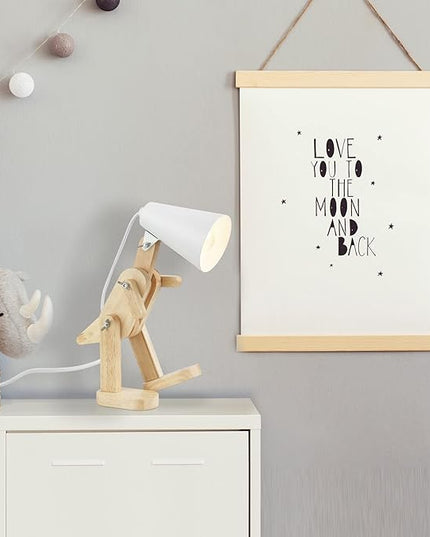 Globe Electric 56107 Terry Dinosaur 10" Wooden Desk Lamp, White Shade, in-Line On/Off Rocker Switch - LeafyLoom