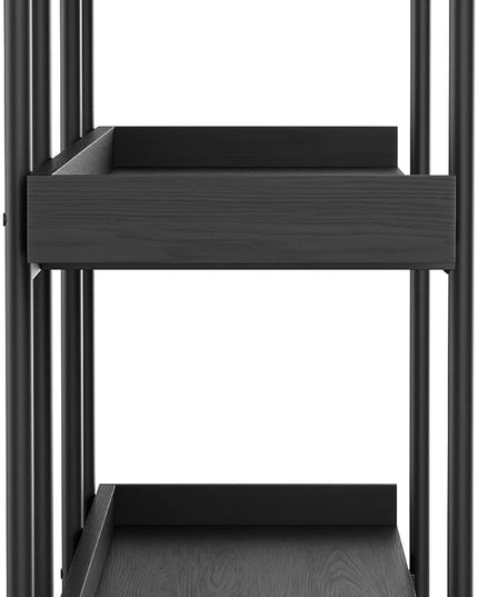 Martha Stewart Emmett 3 Shelf Bookcase with Vertical Metal Frame, Home Office Storage Display Unit, 35"H, Black Wood Grain/Oil Rubbed Bronze - LeafyLoom