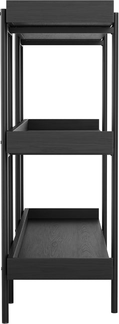 Martha Stewart Emmett 3 Shelf Bookcase with Vertical Metal Frame, Home Office Storage Display Unit, 35"H, Black Wood Grain/Oil Rubbed Bronze - LeafyLoom
