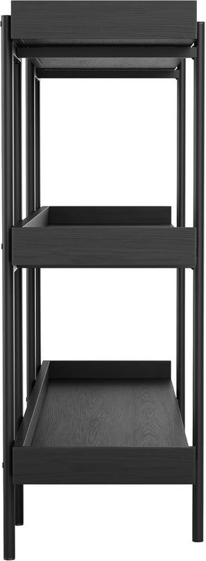 Martha Stewart Emmett 3 Shelf Bookcase with Vertical Metal Frame, Home Office Storage Display Unit, 35"H, Black Wood Grain/Oil Rubbed Bronze - LeafyLoom