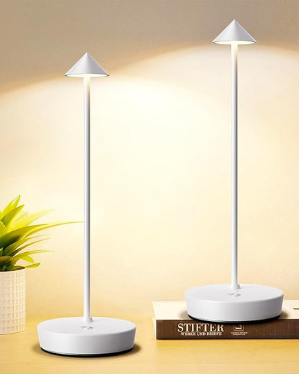 Set of 2 Rechargeable Cordless Table Lamp,6000mAh LED Battery Operated Desk Lamp Touch 3 Color Dimming Portable Outdoor Waterproof Table Light for Patio/Restaurant/Dining/Home (White) - LeafyLoom