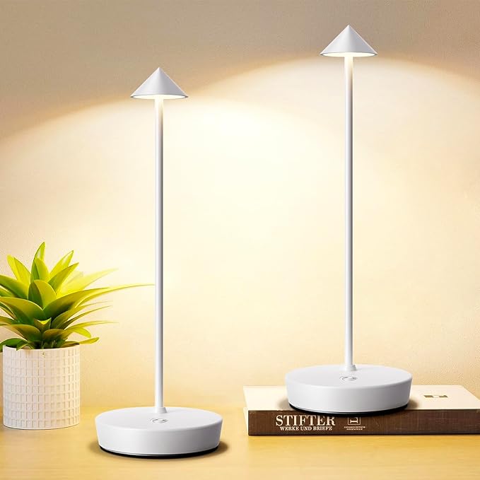 Set of 2 Rechargeable Cordless Table Lamp,6000mAh LED Battery Operated Desk Lamp Touch 3 Color Dimming Portable Outdoor Waterproof Table Light for Patio/Restaurant/Dining/Home (White) - LeafyLoom