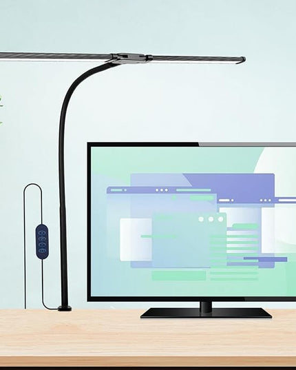 Desk Lamp for Office Home - LED Reading Light 160 LEDs with Clamp Table Lamps Eye-Caring Study Clip on Lights 3 Modes & Stepless Dimming Double Head Computer Lighting for Home, Office and Bedroom - LeafyLoom