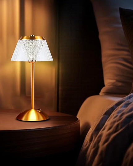 Portable Crystal Table Lamp,Cordless Metal Vintage Desk Lamp,3 Color Touch Control Rechargeable Lamp,3-Levels Brightness Room Decor Desk Lamp,Living Room,Kitchen,Dining Room Lamp (Gold) - LeafyLoom