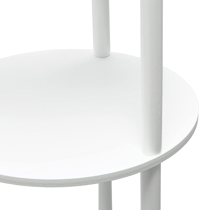 Simple Designs 62.5" LF2010-WHT Round Modern Shelf Etagere Organizer Storage Floor Lamp with 2 USB Charging Ports, 1 Charging Outlet and Linen Shade for Living Room Bedroom Office, White - LeafyLoom