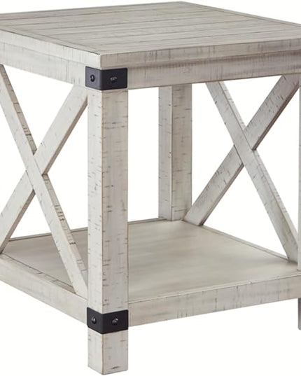 Signature Design by Ashley Carynhurst Rustic Farmhouse End Table, Whitewash - LeafyLoom