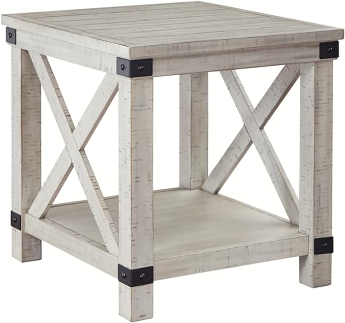Signature Design by Ashley Carynhurst Rustic Farmhouse End Table, Whitewash - LeafyLoom