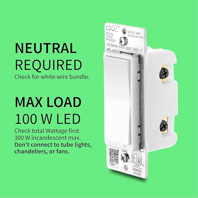 Zooz 800 Series Z-Wave Long Range S2 Dimmer Switch ZEN77 800LR, White | Simple Direct 3-Way and 4-Way Solution (Works with Regular Switches, No Aux Switch Needed) | Z-Wave Hub Required ZOOZ