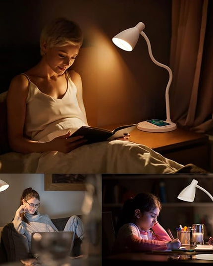 LED Desk Lamp with 15W Wireless Charger & USB Charging Port, 5 Colors, 6 Brightness Dimmable Reading Lamp Eye Care Touch Control Metal Table Lamp Flexible Gooseneck Desk Light for Home Office - LeafyLoom