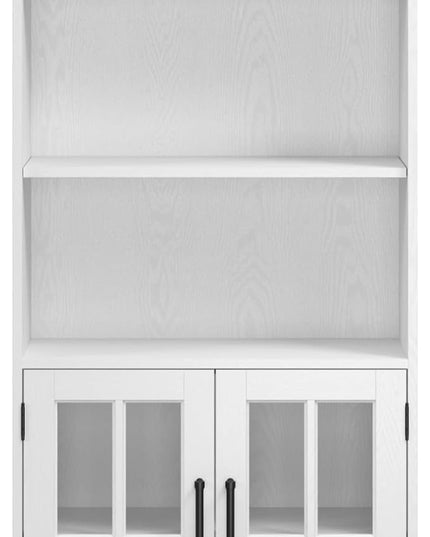 Bush Furniture Westbrook Tall 5 Shelf Bookcase with Glass Doors in White Ash | Farmhouse Bookshelf Cabinet for Living Room and Home Office - LeafyLoom