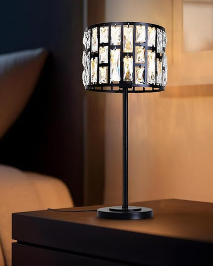 Modern K9 Crystal Table Lamp Desk Lamp 26" Tall for Bedroom Reading, Living Room, Office - LeafyLoom