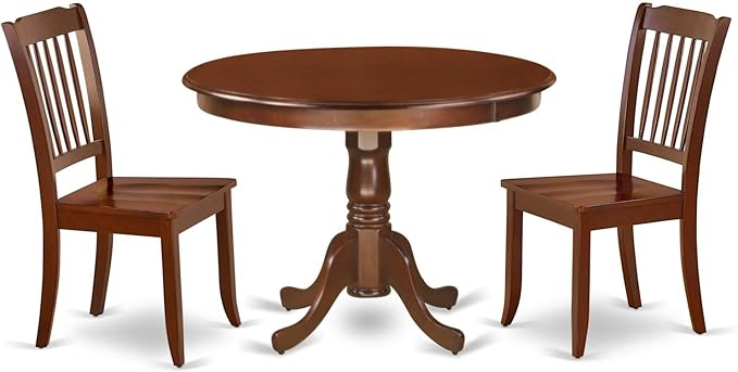 East West Furniture HLDA3-MAH-W 3 Piece Kitchen Table Set for Small Spaces Contains a Round Dining Room Table with Pedestal and 2 Dining Chairs, 42x42 Inch, Mahogany - LeafyLoom