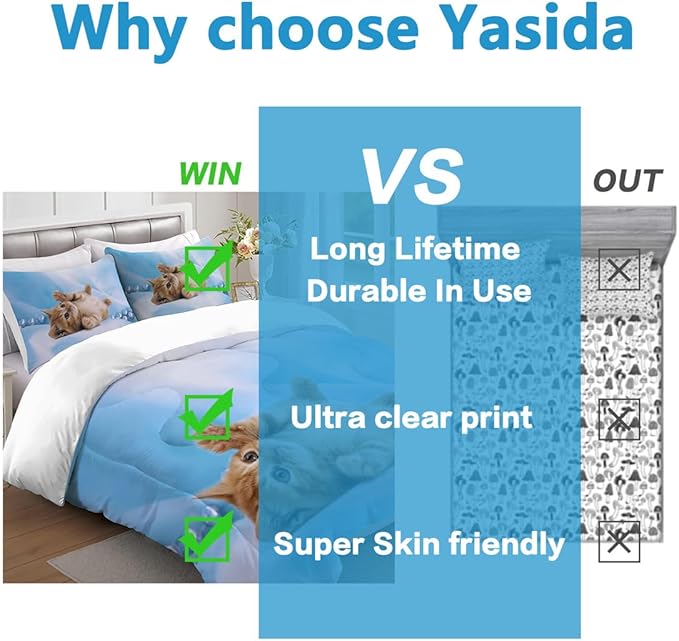 Cat Comforter Set Twin Size for Kids Blue Cat 3Pcs Bedding Set for boys and Girls (1Summer Comforter+ 2 Pillowcases) Lovely Animal Pets Duvet Set - LeafyLoom